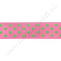 Ripsband Punkte 16mm - Pink Lime