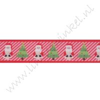 Ripsband Weihnachten 22mm - Weihnachtsmann Baum Streifen Rot