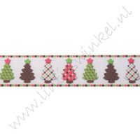 Kerstlint 22mm - Kerstbomen Wit Roze Bruin