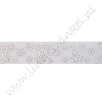 Ripsband Weihnachten 22mm - Schneeflocke Weiß Silber