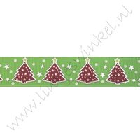 Kerstlint 22mm - Kerstboom Appelgroen Rood Zilver