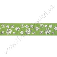 Kerstlint 22mm - Sneeuwvlok Appelgroen Zilver