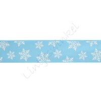 Kerstlint 25mm - Sneeuwvlok Licht Blauw Wit