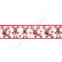 Ripsband Weihnachten 22mm - Rentiere Weiß Braun Rot