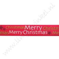 Kerstlint Satijn 16mm - Merry Christmas Rood