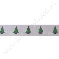 Ripsband Weihnachten 16mm - Weihnachtsbaum Silber Grün