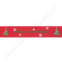 Kerstlint 16mm - Merry Christmas Kerstboom Rood