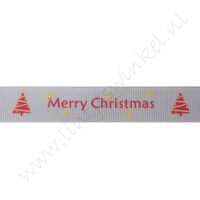 Ripsband Weihnachten 16mm - Merry Christmas Weihnachtsbaum Silber