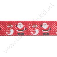 Kerstlint 22mm - Kerstman Sneeuwman Rood