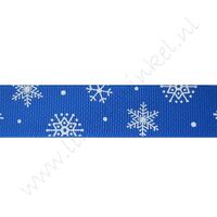 Ripsband Weihnachten 22mm - Schneeflocke Dunkel Blau