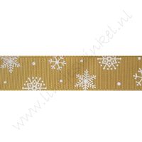 Ripsband Weihnachten 22mm - Schneeflocke Gold