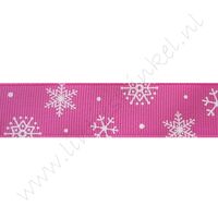 Ripsband Weihnachten 22mm - Schneeflocke Pink