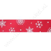 Kerstlint 22mm - Sneeuwvlok Rood