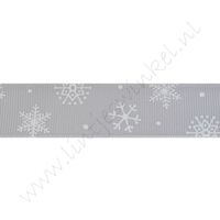 Ripsband Weihnachten 22mm - Schneeflocke Silber