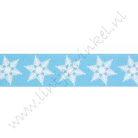 Kerstlint 22mm - Sneeuwster Licht Blauw Wit