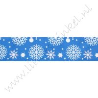 Kerstlint 22mm - Sneeuwvlok Donker Blauw Wit
