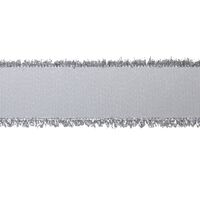 Franje lint glitterrand 16mm - Grosgrain Wit Zilver (029)