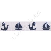 Lint met print 16mm - Zeilboot Anker Wit Marine