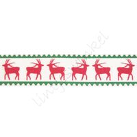 Kerstlint 25mm - Rendier Wit Rood Groen