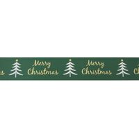 Ripsband Weihnachten 25mm - Tannenbaum Merry Christmas Grün Gold
