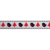 Ripsband Weihnachten 16mm - Stitch Vogel Tannenbaum Weiß Schwarz Rot