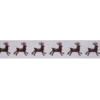 Ripsband Weihnachten 16mm - Hirsche Weiß Braun