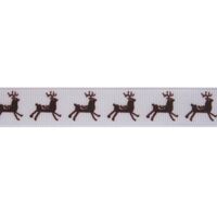 Ripsband Weihnachten 16mm - Hirsche Weiß Braun
