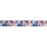 Lint met print 10mm - Vlinders Wit Blauw Zalmroze