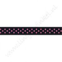 Satinband Punkte 10mm - Schwarz Pink
