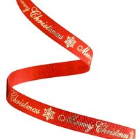 Kerstlint 10mm - Merry Christmas Rood Goud