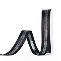 Metallic Ripsband 10mm - Streifen Schwarz Silber (030)