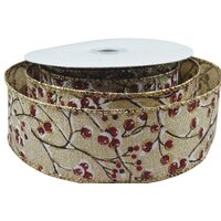 Lint met Draad 38mm - Hulstbessen Sneeuw Glitter Gouden Rand