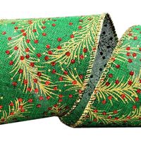 Lint met Draad 38mm - Kersttak Groen Goud Rood Glitter