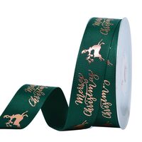 Ripsband Weihnachten 25mm - Merry Christmas Rentier Tannengrün Gold