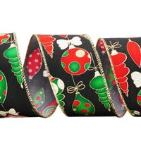 Lint met Draad 63mm - Kerstballen Zwart Groen Rood Wit Goud