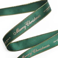 Satinband Weihnachten 16mm - We Wish You a Merry Christmas Grün Gold