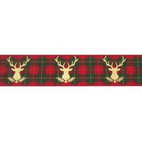 Kerstlint 25mm (rol 10 meter) - Rendier Ruit Rood Groen Goud