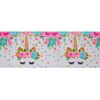 Ripsband Aufdruck 38mm -  Glamour Einhorn Blumen