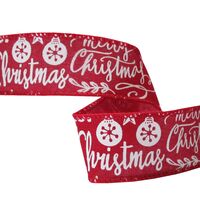 Lint met Draad 38mm - Merry Christmas Jute Rood