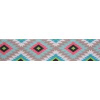 Lint met print 22mm - Azteken Tribal Motief Turquoise Taupe Roze