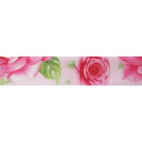 Satijnlint bloemen 25mm - Rozen Roze Pink