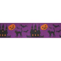Lint Herfst Halloween 25mm - Halloween Spookkasteel Kat Pompoen Paars