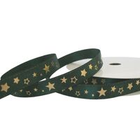 Satinband Weihnachten 10mm (Rolle 10 Meter) - Metallic Stern Dunkel Grün Gold Glitzer