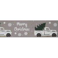 Kerstlint Taffeta 22mm (rol 10meter) - Kerst Truck Merry Christmas Zilvergrijs Wit Goud