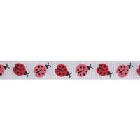 Lint met print 10mm - Lieveheersbeestje Roze Rood