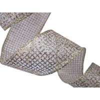 Lint met Draad 38mm - Organza Gouden Glitter Ruit (Rol van 3 Meter)