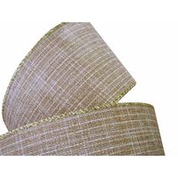 Band mit Drahtkante 63mm - Leinen Uni Hell Braun Naturell Gold Glanz Glitzer Rand (Rolle 3 Meter)
