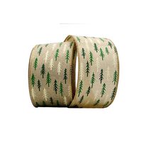 Lint met Draad 63mm - Kerstlint Weefband Linnen Scandic Kerstbomen Bruin Grijs