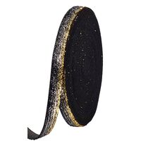 Glitzer Samtband 10mm - Schwarz Gold