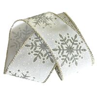 Lint met Draad 63mm - Wit Zilver Goud Glitter Sneeuwvlok Lint  (Rol van 3 Meter)